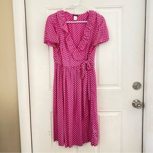 J Crew 100% Silk Pink and Off White Geometric Wrap Dress 6 Midi